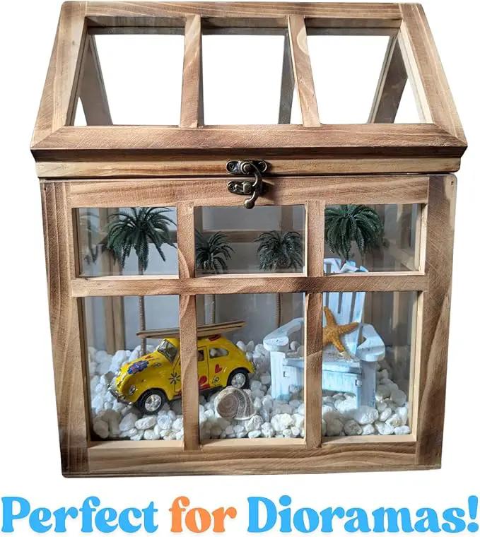 Orchid & Ivy Large Rustic Wood & Glass Plant Succulent Terrarium with Lid - 12" x 9.8" x 7" Decorative Farmhouse Tabletop Greenhouse Display for Air Plants, Dioramas, Fairy Gardens, Candle Lantern by GreenHaven Gardens