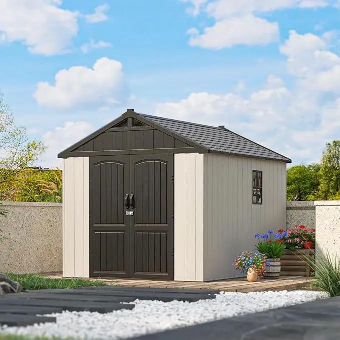 Patiowell 8 x 10 FT Resin Outdoor Storage Shed with Floor, Plastic Shed with Window and Lockable Door for Garden, Backyard, Tool Storage Use, Easy to Install in Beige (Kick-it Shed) by GreenHaven Gardens