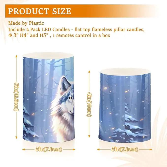 Flickering Flameless Candles, Wolf Winter Forest LED Candles with Remote Timer, Set of 2 Battery Operated Candle for Valentine Wedding Birthday by GreenHaven Gardens