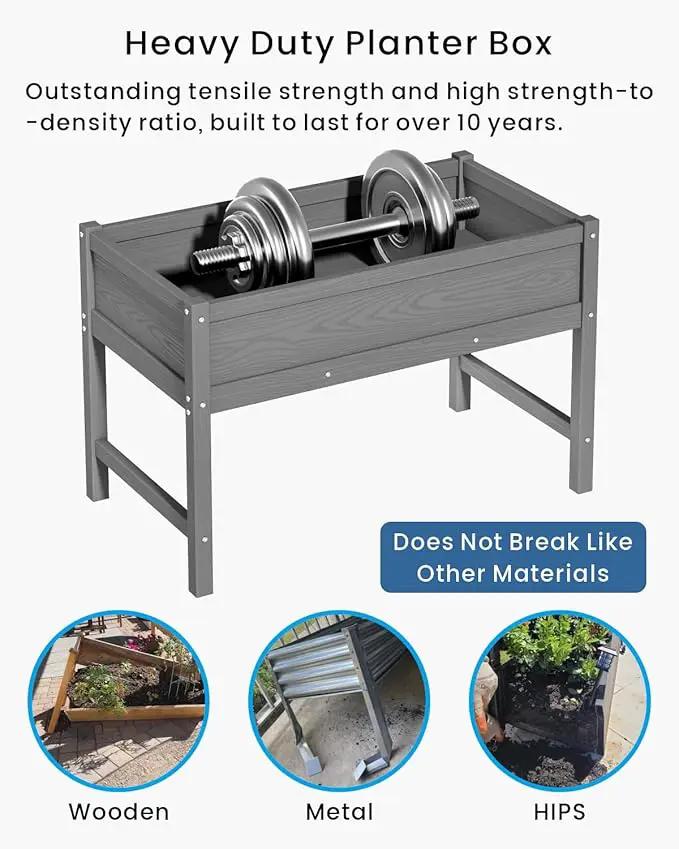 HDPE Raised Garden Bed with Legs, Outdoor Weather-Resistant Elevated Planter Box Stand for Seeds, Herbs, Flowers, Vegetables (Grey) by GreenHaven Gardens