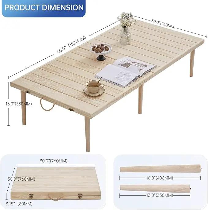 60" X 30" Boho Low Picnic Table, with Two Available Heights,Seating for 6 People,Natural by GreenHaven Gardens