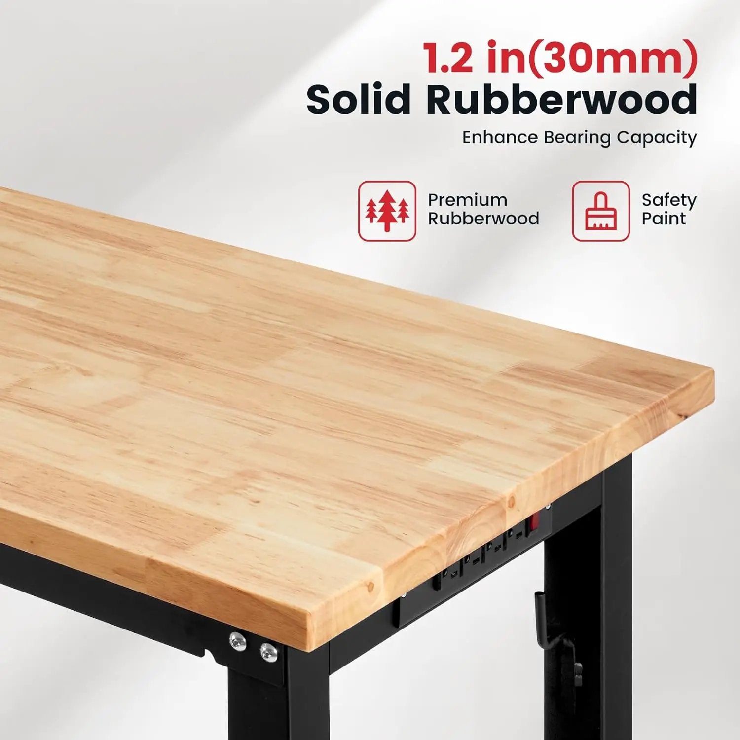 60 Inch Workbench for Garage Adjustable Height Work Bench with Pegboard Power Outlets Rubber Wood Tabletop Work Table for Cutting Wood Woodworking Shop Home Office Electronic by GreenHaven Gardens