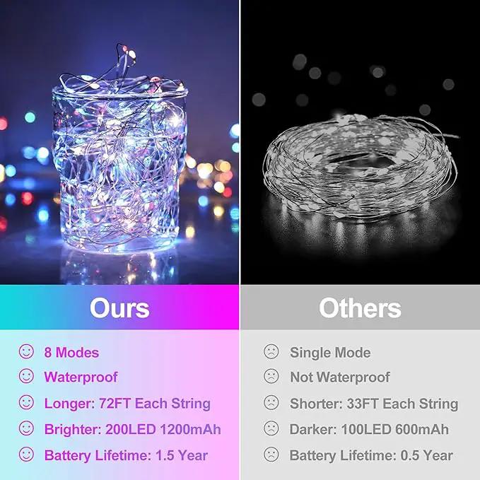 Extra-Long 288FT 800LED Solar Fairy String Lights, 4-Pack 72FT 200 LED Outdoor Twinkle Lights Waterproof, 8 Lighting Modes, Multicolor Silver Wire Lights for Deck Backyard Tree Garden Fence Pool Party by GreenHaven Gardens