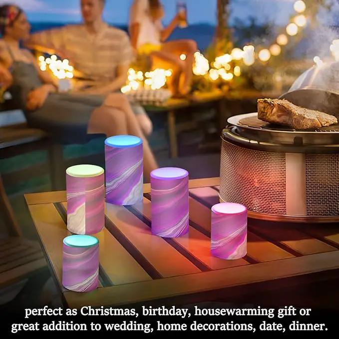 Flickering Flameless Candles, Fuchsia Gold Fluid Marble LED Candles with Remote Timer, Set of 2 Battery Operated Candle for Valentine Wedding Birthday by GreenHaven Gardens