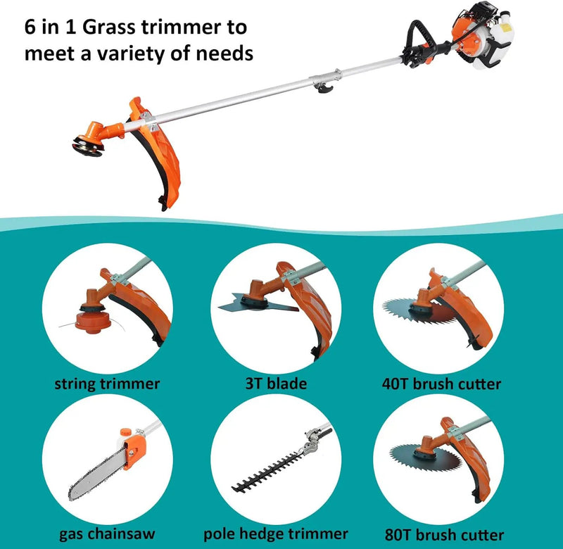 52cc Gas Weed Wacke, 6 in 1 Weed Eater 2-Stroke Gas String Trimmer Brush Cutter Gas Grass Trimmer Lawn Mower Grass Cutter by GreenHaven Gardens