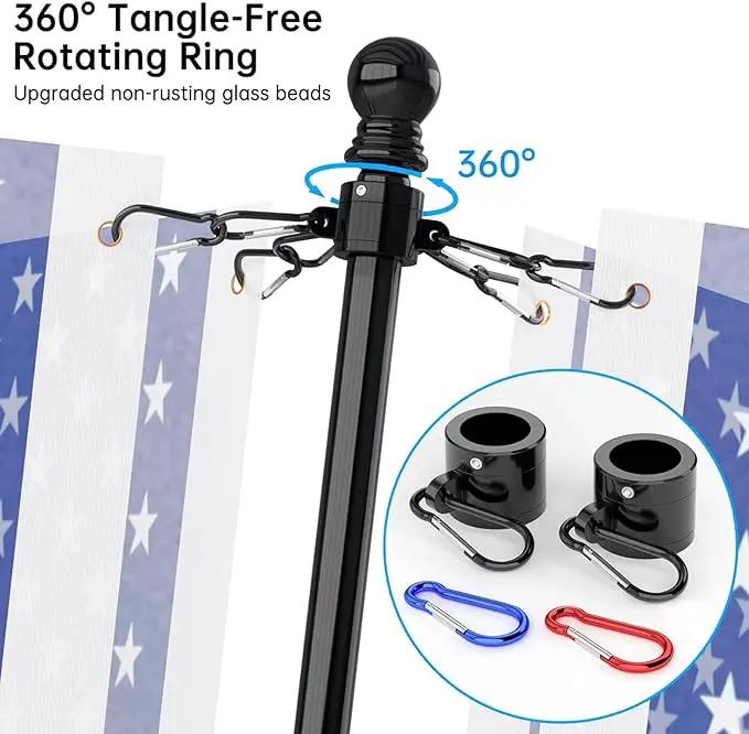 ZMTECH Flag Pole with Solar Light - Adjustable Bracket, 6 FT Stainless Steel Flag Poles for Outside House, Garden or Yard, Tangle Free Flagpole Kit for American Flag (Without Flag, Black) by GreenHaven Gardens