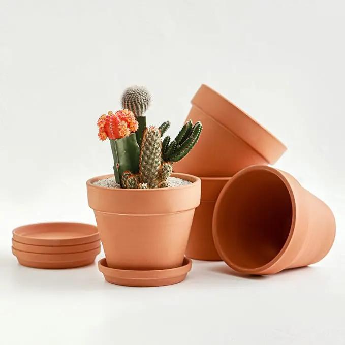 Terracotta Pots 6 Inch (4 Pack), Clay Pots for Plants with Drainage Hole and Saucer, Flower Pot with Tray, Large Terracotta Pot for Indoor Outdoor Plant by GreenHaven Gardens