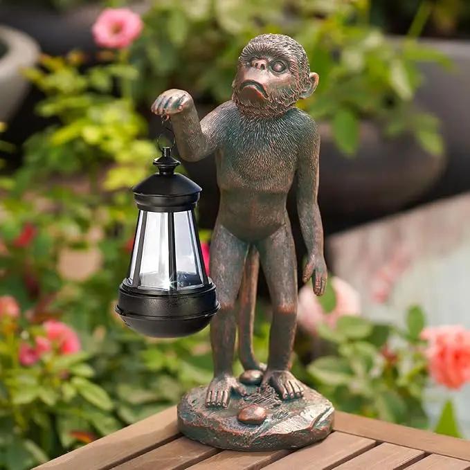 Garden Statue Monkey Figurine - Monkey Decor with Solar Powered Led Lights for Patio Lawn Balcony Yard - Ideal Gift for Women Moms Grandma Housewarming (Copper) by GreenHaven Gardens