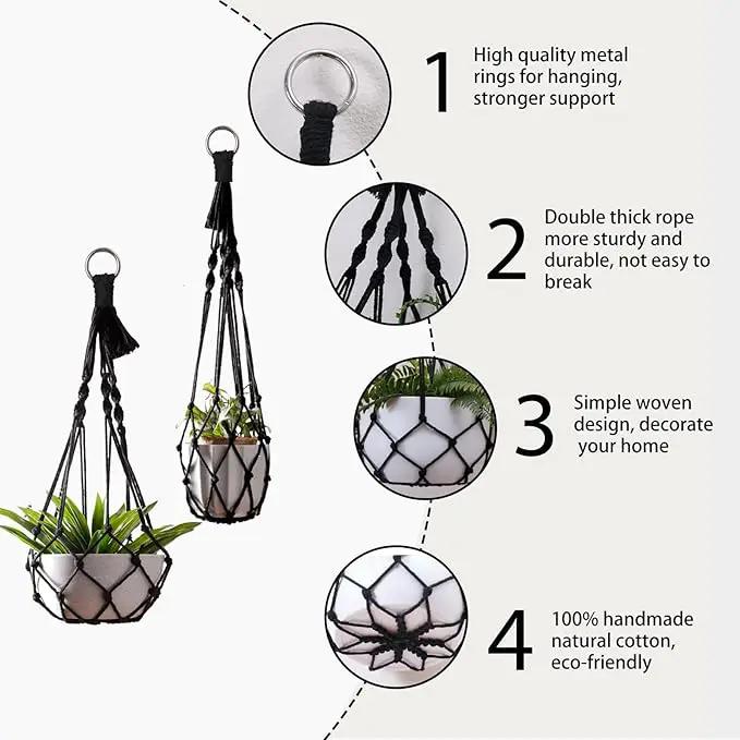 Artilady Black Plant Hanger Macrame Hanging Planter for Indoor Boho Plants Holder with Hooks Hanging Plant Basket Outdoor Window Wall Plants Home Decor by GreenHaven Gardens