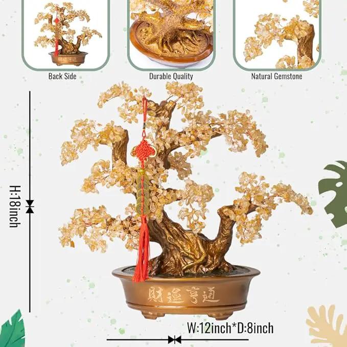 Natural Citrine Gemstone Crystal Bonsai Tree of Life（1,350 Gemstone Count） Large Feng Shui Money Chakra Tree for Luck and Wealth Desk Decoration 20 Inches by GreenHaven Gardens