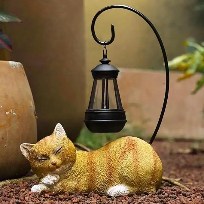 Cat Solar Garden Decor Outdoor Statues, Cat Figurine Decoration with Solar Lights Lantern, Garden Outdooe Cat Statue Decor Art for Patio, Lawn, Yard, Unique Housewarming Gift for Cat Lover and Mom by GreenHaven Gardens