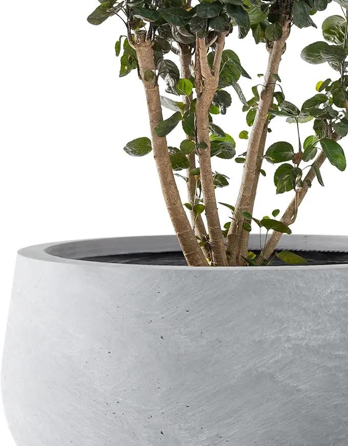Kante 19.6",15.7",11.8" Dia Round Concrete Planters Set of 3, Cement Plant Pots with Drainage Hole and Rubber Plug for Outdoor Indoor Garden Home, Modern Curvaceous Design, Gray by GreenHaven Gardens