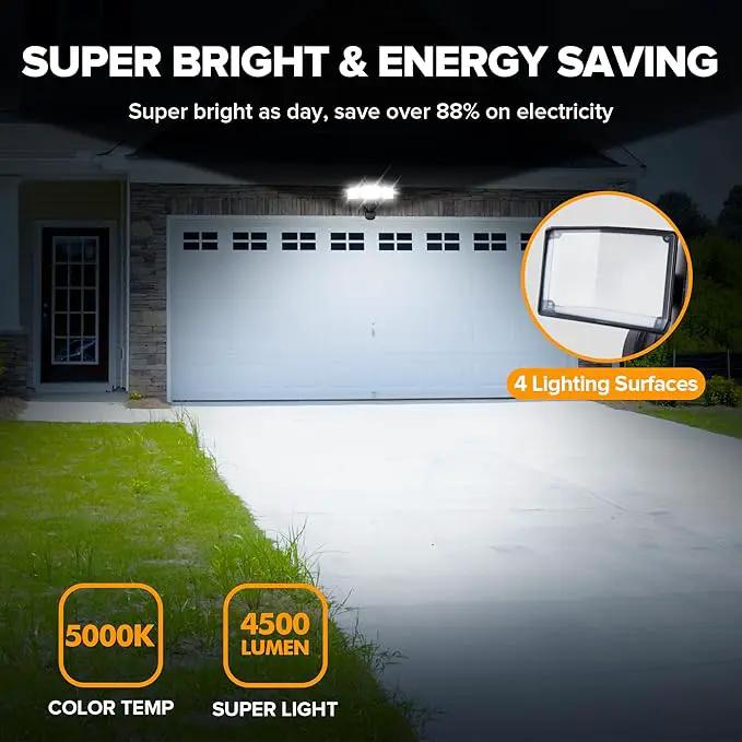 UME 49W LED Security Lights Motion Sensor Light Outdoor, 5000K Daylight, IP65 Waterproof, Dusk to Dawn, 3 Head Motion Detected Flood Light for Garage, Yard, Porch (Black) by GreenHaven Gardens