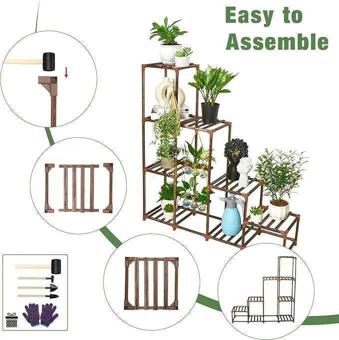 XXXFLOWER Plant Stand Indoor Outdoor Wood Plant Shelf for Multiple Plants ，Large Plant Rack for Window Garden Balcony Patio Porch Living Room (Brown-8 Potted) by GreenHaven Gardens