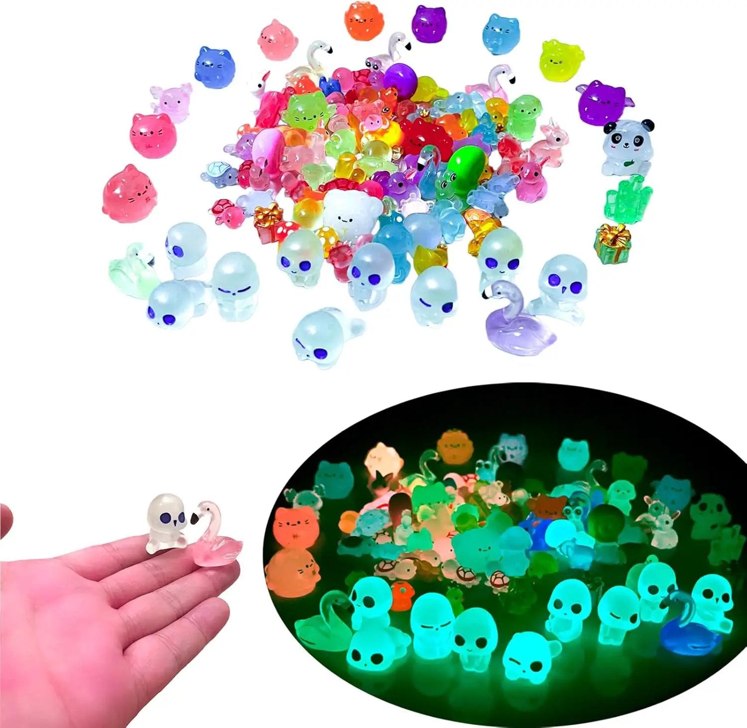 115 Pcs Glow-in-Dark Mini Resin Animals Miniature Animals Figurines Tiny Little Glow in Dark Small Animal Figures to Hide Mini Animals Micro Landscape Ornaments Fairy Garden Accessories by GreenHaven Gardens
