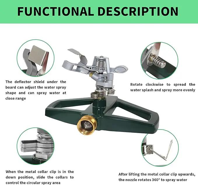 Impact Sprinklers for Yard with Metal Base, Heavy Duty Zinc Alloy Water Sprinkler for Lawn, Automatic 360° Roating for Large Lawn and Garden, Coverage up to 5,800 Sq.Ft, Silver by GreenHaven Gardens