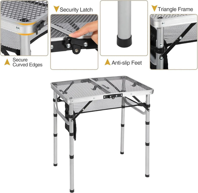 REDCAMP Small Folding Grill Table for Outside, 2Ft Lightweight 4 Height Adjustable Portable Metal Table with Mesh Desktop, Outdoor Table for Camping Picnic Beach and BBQ, Silver by GreenHaven Gardens