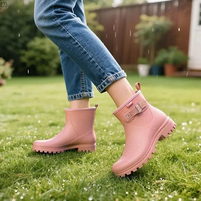 HISEA Women's Ankle Rain Boots Waterproof, Fashion Short Garden Shoes Anti-slip for Women with Comfortable Insole by GreenHaven Gardens