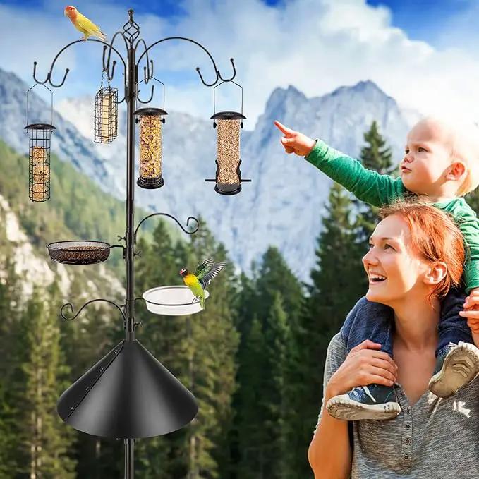 Bird Feeding Station Kit Bird Feeder Pole Wild Bird Feeder Kit with Squirrel Baffle and Suet Cage Mesh Tray Fruit Hook Double W Hook for Attracting Wild Birds by GreenHaven Gardens