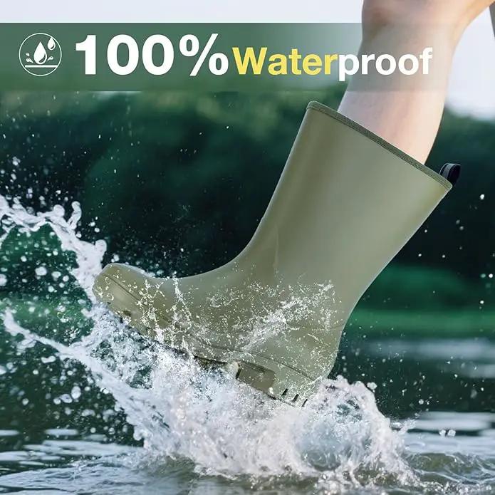 Mid Calf Rain Boots Women Waterproof PVC Womens Rubber Rain Boot Seamless Rain Footwear Outdoor Garden Work Walking by GreenHaven Gardens