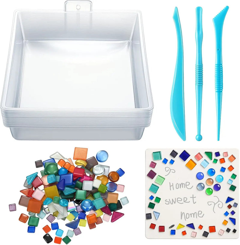 LOYIM 24 Pcs Stepping Stone Kit Includes Concrete Mold, Mosaic Tiles and Carving Tools, DIY Craft Handmade Stepping Stone Kit for Kids, Family, Garden Outdoor Decor, No Concrete Mix (Square,10 Inch) by GreenHaven Gardens
