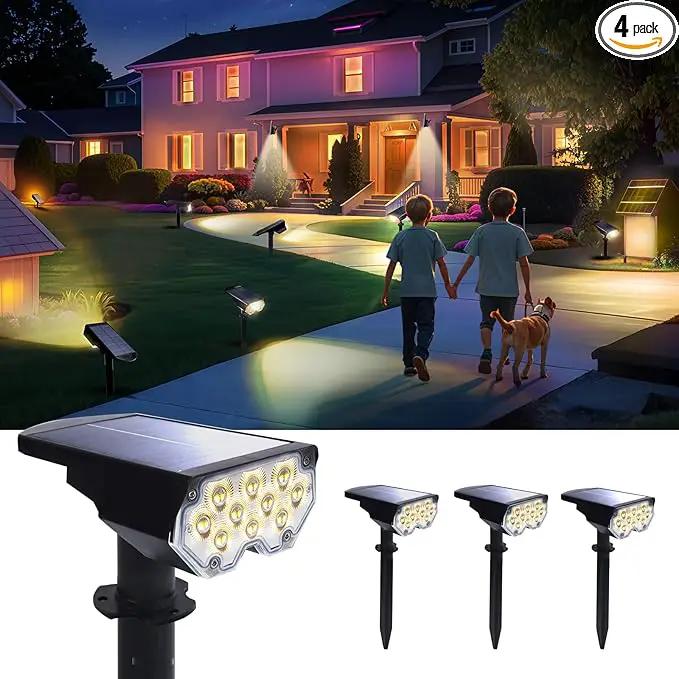 Solar Power Spotlight Outdoor Waterproof Landscape LED Accent Lighting for Yard, Tree, Plants, Walls, Path, Garden, Statues, Adjustable Brightness,Dusk to Dawn Long Lasting 4 Pack Warm White by GreenHaven Gardens
