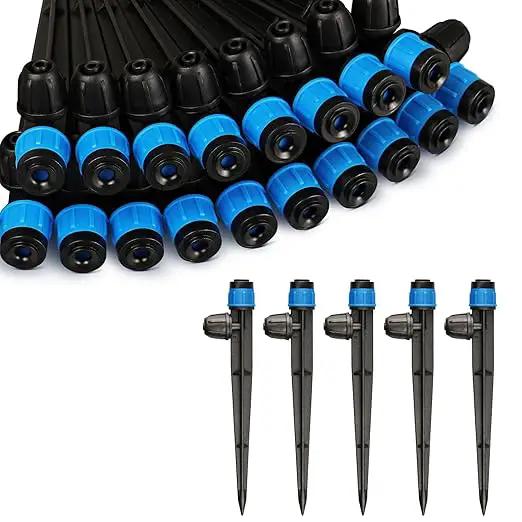 Drip Irrigation Emitters Fittings: Adjustable Irrigation Sprayer for 1/4 inch Drip Tubing Full Circle Vortex Stream Dripper on 5" Arrow Stake Barbed Locked Nuts Connectors (50 Pieces) by GreenHaven Gardens