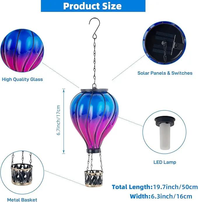 Starsoul Glass Hot Air Balloon Solar Lantern with Flickering Flame Light Blue & Purple Solar Powered Hot Air Balloon Lamp Waterproof Hanging Solar Lantern for Garden Yard Patio Porch Decor by GreenHaven Gardens