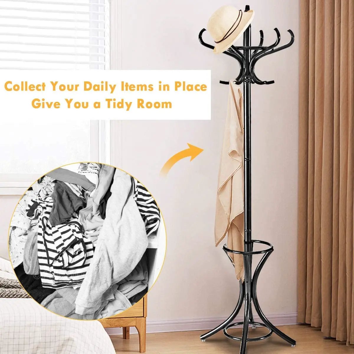 Wood Standing Hat Coat Rack with Umbrella Stand by DirectDeals
