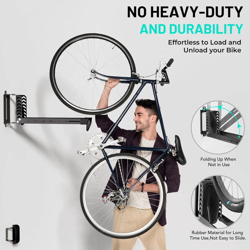 2-Pack Swivel Bike Rack Wall Mount, Bike Hangers for Garage, Space-Saving Vertical Bike Holder, Holds up to 77 lbs, Bicycle Wall Hanger Storage, No Heavy Lifting Required Indoor Hanging Bike Rack by GreenHaven Gardens