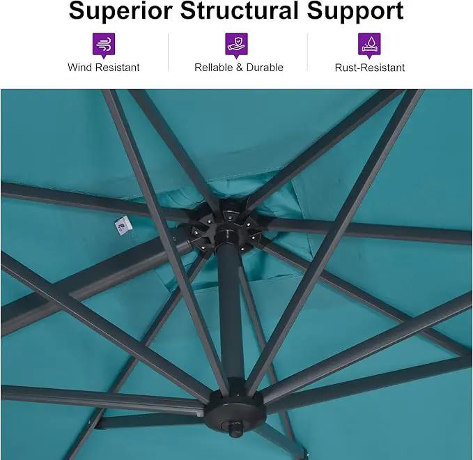 PURPLE LEAF 8 Feet Square Cantilever Umbrella Patio Umbrella with Base Outdoor Umbrella Aluminum Offset with 360-degree Rotation for Garden Deck Pool Patio, Turquoise Blue by GreenHaven Gardens