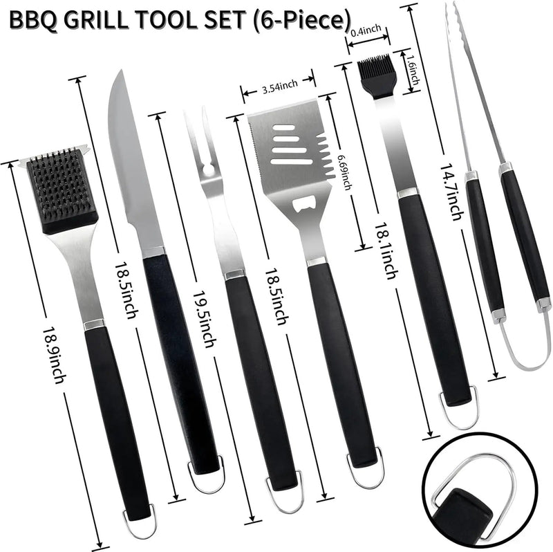 Supernal Pro Grill Master Kit -6pc Heavy Duty Stainless Steel BBQ Tools Set with Anti-Slip Handles|Commercial-Grade Spatula,Grill Brush,Basting Brush,Chef's Knife & More|Gift for Dad's Outdoor Cooking by GreenHaven Gardens