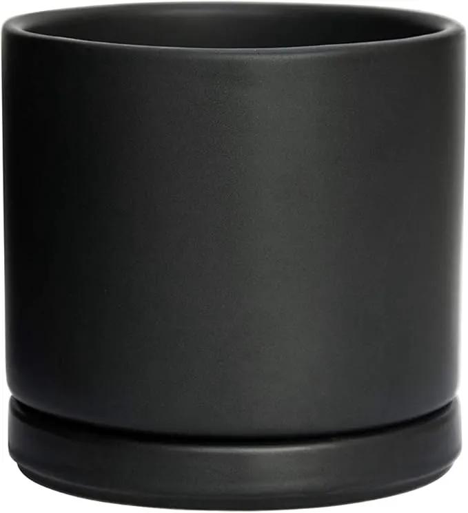 D'vine Dev Ceramic Planter Pot with Drainage Hole and Saucer, Indoor Cylinder Round Flower Pot, 4.6 Inch, Black, 94-O-B-2 by GreenHaven Gardens