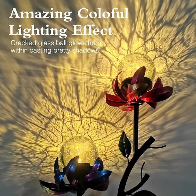 VCUTEKA Solar Garden Light Solar Flowers Light with LED Crackle Glass Globe Solar Lights Outdoor Metal Garden Stake Wind Spinner for Garden Decoration, Patio Decor, Yard Decor and Gift for Mother by GreenHaven Gardens