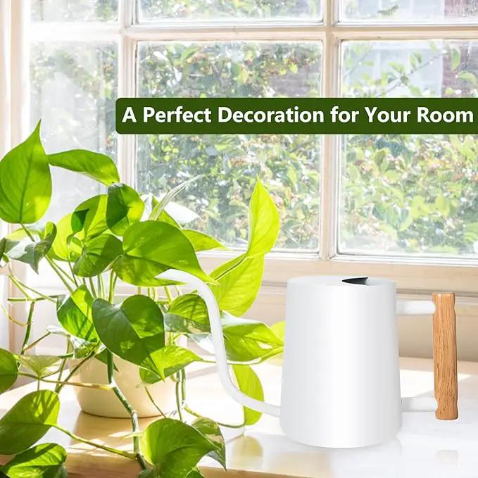 Watering Can Indoor Plants, 35oz Small Watering Can Indoor Stainless Steel Metal Watering Can Modern Decorative Watering Pot with Long Spout for Indoor House Plant Bonsai Outdoor Garden Flowers -White by GreenHaven Gardens