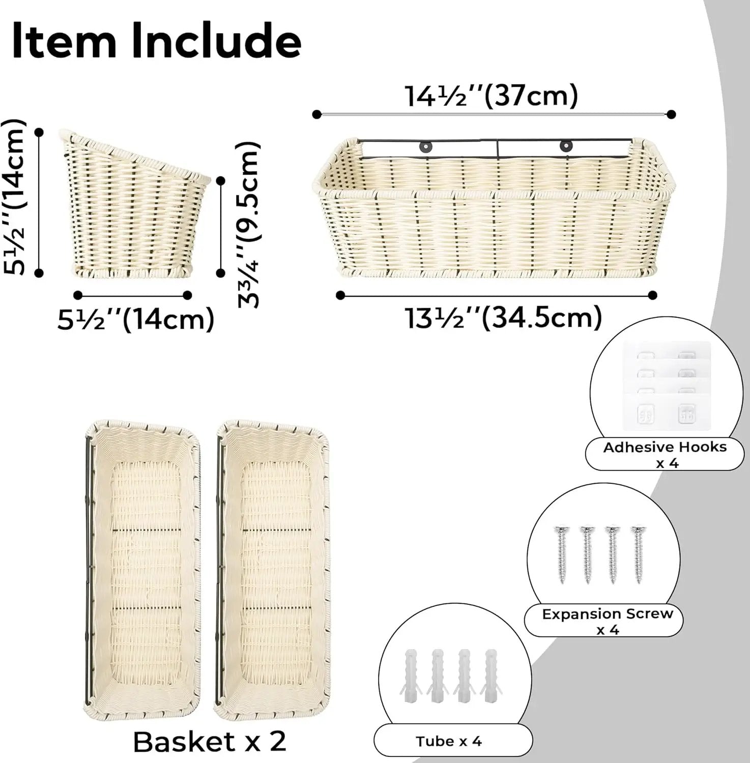 GRANNY SAYS Wicker Hanging Basket, 2 Pack Storage Baskets for Organizing, Adhesive Wall Mount Fruit Basket, Kitchen Organization Hanging Shelves, Storage Cabinet Door Organizer, Off White by GreenHaven Gardens