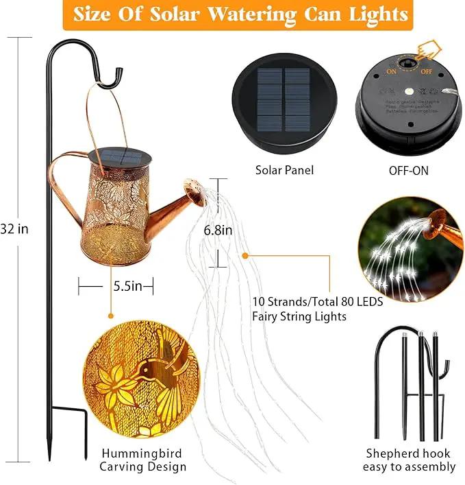 Solar Watering Can Lights, Hummingbird Christmas Gifts for Women Mom Grandma Birthday, Waterproof Outdoor Garden Decor Large Hanging Solar Lanterns Garden Lights for Patio Porch Yard Flowerbed Pathway by GreenHaven Gardens