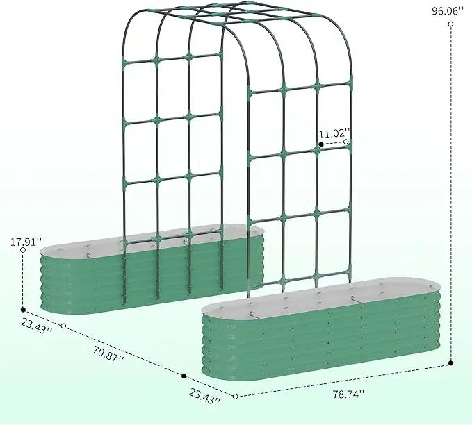 Galvanized Raised Garden Bed with 96" Tall Vertical Arch Trellis – Expandable Rust-Resistant Planter Box for Outdoor Plants, Flowers, Herbs & Vines – Includes Plant Clips, Drainage Netting,Green by GreenHaven Gardens