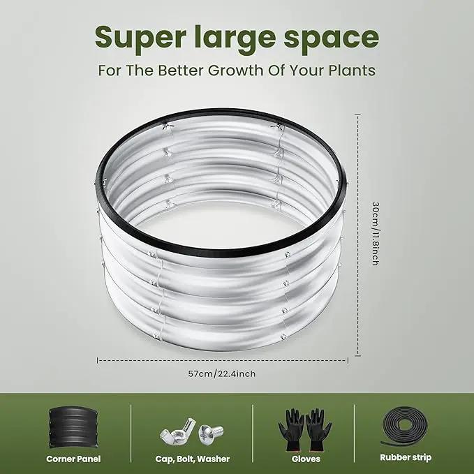 ZXZYHFTY Round Galvanized Raised Garden Bed kit,Silver Outdoor Garden Raised Planter Box, Round Large Metal Raised Garden Beds for Vegetable 2 * 2 * 1ft 2 Pcs by GreenHaven Gardens