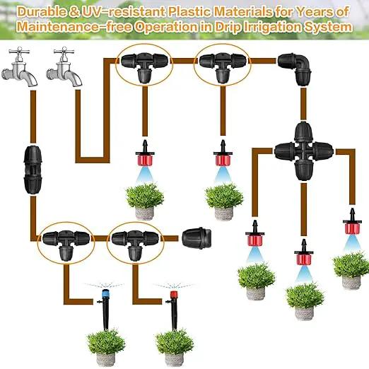Upgraded 1/4" Drip Irrigation Tee Fittings：24 Pieces Leak Free Lock Barbed 3 Way Tee Connectors for 1/4 Inch Irrigation Tubing Quick Connect Parts for Garden Landscape System by GreenHaven Gardens