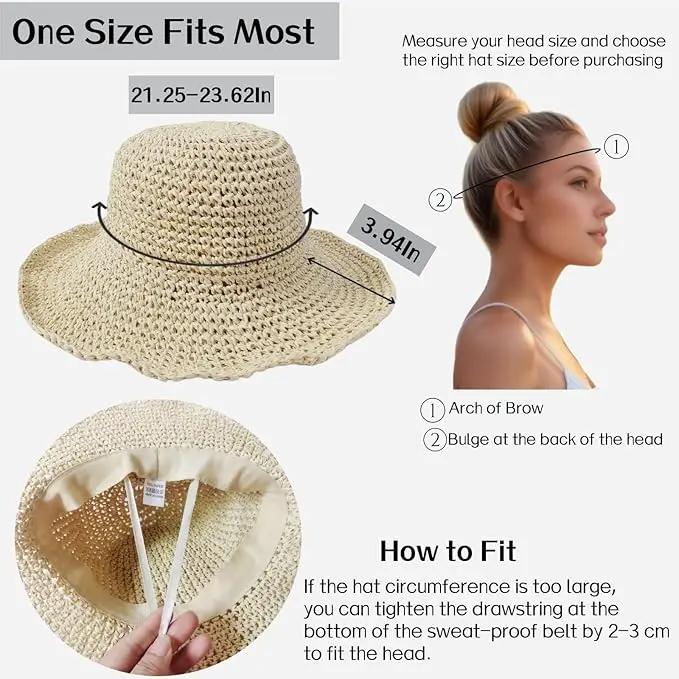 Womens Straw Beach Sun Hats, Foldable Packable Floppy Handmade Crochet Hats for Women,Large Summer Vacation Wide Brim Hat by GreenHaven Gardens