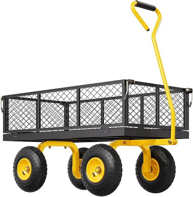 VEVOR 900 Lbs Heavy Duty Steel Garden Cart, Garden Wagon Cart on Wheels, Outdoor Metal Yard Utility Wagon Carts with 10" Tires and Mesh Removable Sides(Convert to Flatbed) and 180°Rotating Handle by GreenHaven Gardens