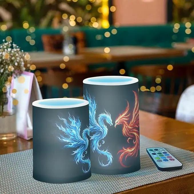 Flickering Flameless Candles, Dragon Phoenix LED Candles with Remote Timer, Set of 2 Battery Operated Candle for Valentine Wedding Birthday by GreenHaven Gardens