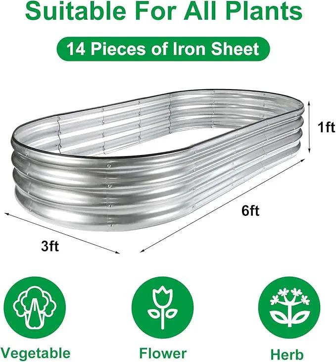 JERIA 6×3×1ft Oval Raised Garden Bed,Galvanized Raised Garden Bed Kit Outdoor Metal Gardening Planter Box for Vegetable, Fruits, Flower，Herbs by GreenHaven Gardens