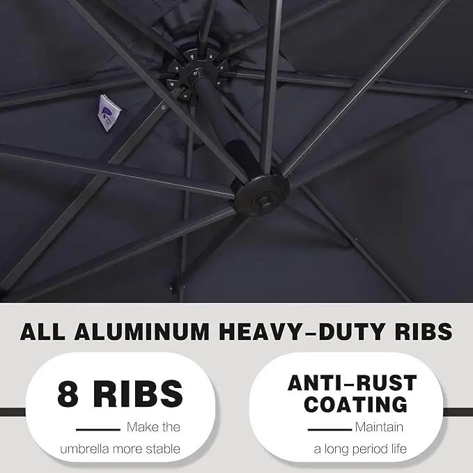 PURPLE LEAF 9' X 11.5' Patio Umbrella with Base Outdoor Cantilever Rectangle Umbrella Offset Umbrella with 360-degree Rotation for Garden Deck Pool Patio, Grey by GreenHaven Gardens