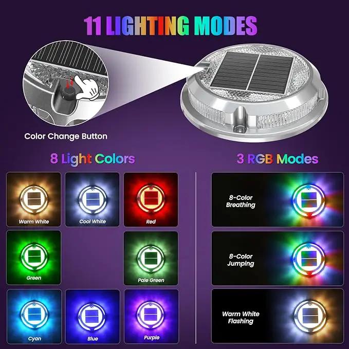 Quntis RGB Solar Deck Lights 8 Pack, 11 Lighting Modes Solar Driveway Lights Outdoor Waterproof IP68, Step Lights for Outside Stair Pathway Walkway by GreenHaven Gardens