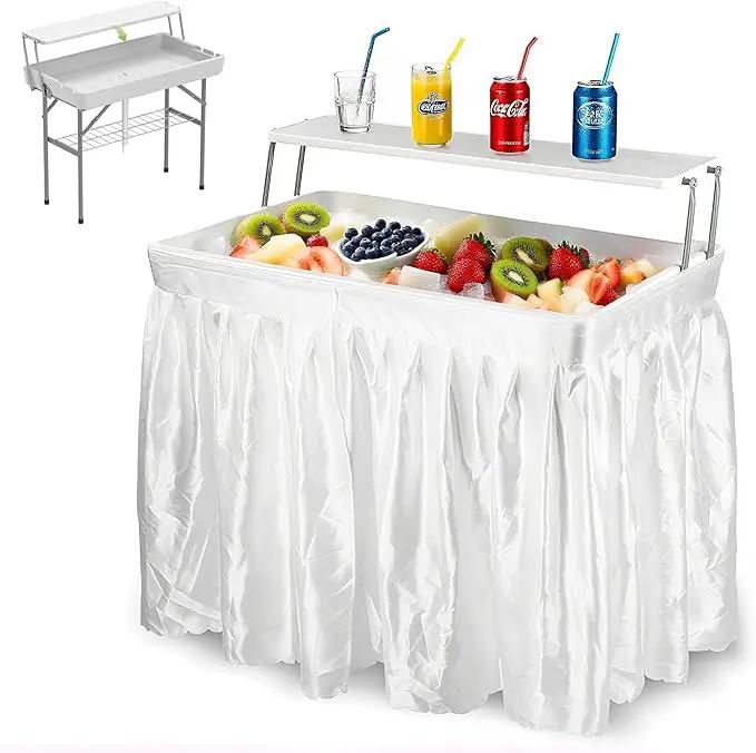 Outdoor Ice Cooler Folding Table with Extra Storage Shelf,Ice Tables for Parties with Drain,Cooler Server for Camping, Picnic, Wedding, BBQ, White by GreenHaven Gardens