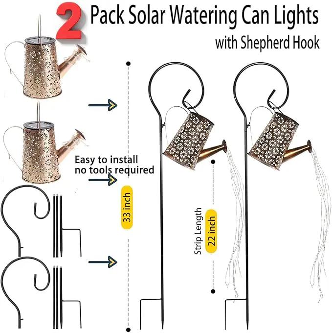 2 Pack Solar Watering Can Lights with Shepherd Hook, 8 Multi-Color Changing Modes, IP65 Waterproof, 60pcs String Lights for Outdoor Garden Pathway Lawn Patio Deck Walkway Courtyard by GreenHaven Gardens