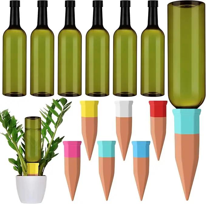 12 Pack Plant Watering Devices Include 6 Terracotta Self Watering Spikes and 6 Pcs 26 oz Plastic Bottles, Slow Release Vacation Insert Automatic Plant Waterer Device (Mixed Colors) by GreenHaven Gardens