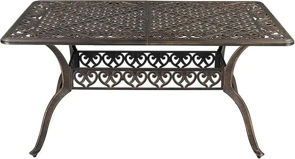 Outvita 59inch Patio Dinning Table, Outdoor Cast Aluminum Large Rectangle Table with Umbrella Hole and Antique Design for Backyard Pool Balcony Deck